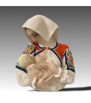 ESSEVI, Nursing Woman, decorated ceramic sculpture     