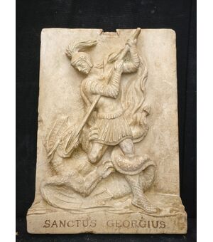 San Giorgio ed il Drago - Bassorilievo - 54 cm x 38 cm - Marmo Bronzetto