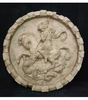 Medaglione - San Giorgio ed il Drago - Marmo Nembro - fine 19° secolo - Venezia