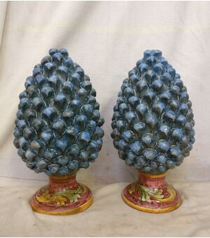 Ceramica di Caltagirone - Coppia di Pigne blu - H 40 cm - Sicilia - 1954