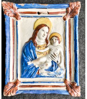 Formella - targa devozionale in maiolica,Madonna del Carmine.Imola.