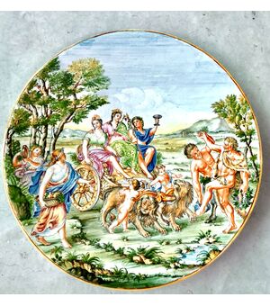 grande piatto in maiolica con decoro istoriato,Manifattura Minghetti.Bologna.