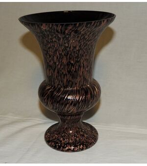 Vase in black and copper worked glass     
