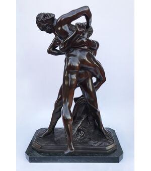 Bronze sculpture with marble base &quot;Hercules and Antaeus&quot; - 20th century     