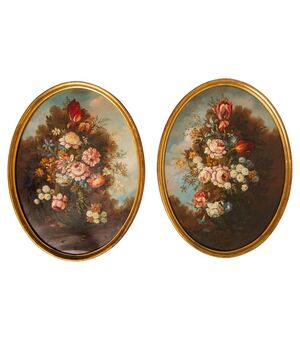 Pair of oval paintings on copper - O / 8272 -     