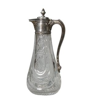 Antica elegante caraffa in cristallo ed argento - O/312 -