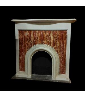 chm716 - white marble fireplace, 1930s, cm l 124 xh 118 x d. 20     