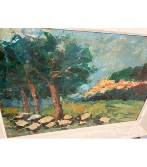 Ancient painting Landscape F. Romano XIX century. Oil painting on canvas. 77 cm x 56 cm     