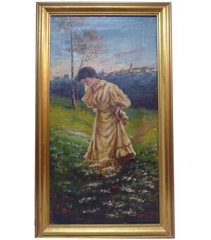 " FIGURA FEMMINILE IN UN PRATO FIORITO" - G. BACCARANI 1905