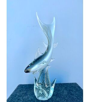 Sharkfish in heavy submerged glass with bullicant base.Seguso.Murano.     