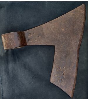 Forged and engraved iron squaring ax from the 18th century     