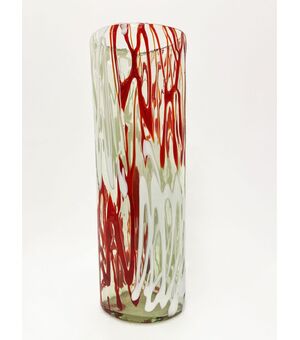 Vaso Murano cilindrico - bianco e rosso