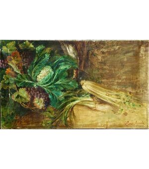 Natura morta con frutta, ortaggi e cacciagione.