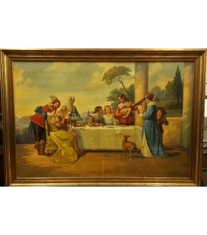 Dipinto Italiano di una scena galante seconda metà del novecento, firmato