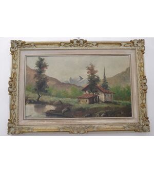 Picture - oil painting on canvas mountain landscape - early 900 - signed Martini     
