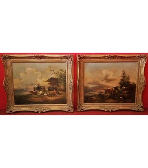 Pair of 19th century paintings with rural subject