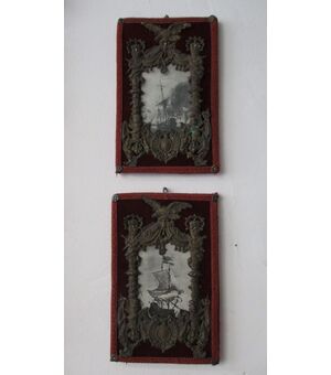 Pair of frames in embossed sheet - photo frame - with naval prints - beautiful!     