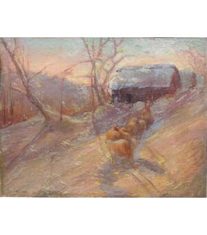 Pittura invernale con pecore