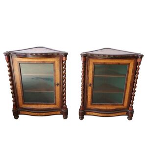 pair of antique corner cupboards in mahogany from the Charles X period, first decades of the 19th century