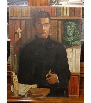 Dipinto ritratto di sacerdote - Jules Oscar Maes Francia '900