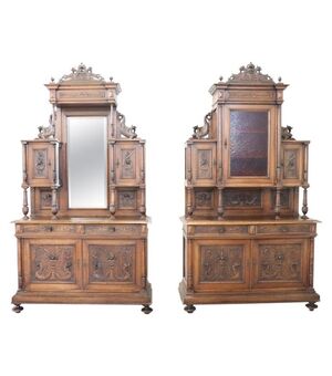 Spectacular pair of antique renaissance sideboards in carved walnut sec. XIX NEGOTIABLE PRICE
