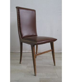 Vintage 50s-60s chair in beech with eco-leather backrest seat - modern antiques     
