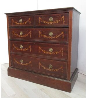 English chest of drawers in maple inlaid mahogany - chest of drawers - end of 800     