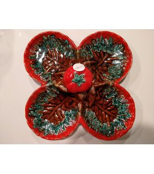 Ancient French appetizer plate in red ceramic     