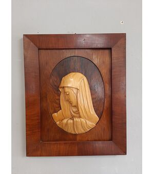 ART DECO LOW RELIEF MADONNINA SCULPTURE IN WALNUT AND MAPLE 30/40 YEARS