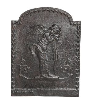 Plate for fireplace with &quot;cherub&quot;     