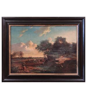 French painter: Landscape with characters, 18th century