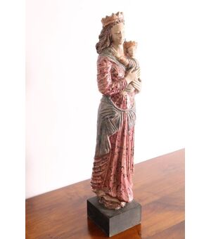 Ancient sculpture Virgin in polychrome majolica from the 1950s h 70 cm. Signed by Benini FAENZA     
