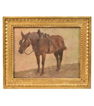 ANTIQUE PAINTINGS, OIL PAINTING ON CANVAS, HORSE, DELL 800. (QA224)     