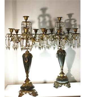 Coppia di candelieri tipo girandole, XIXsec. marmo e bronzo dorato