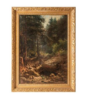 Dipinto francese "Torrente nel bosco" - O/8218