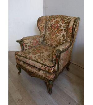 Elegante poltrona veneziana laccata e dipinta - stile Luigi XV - barocchetto 900
