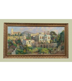 Jordi Baget (1930) - Paesaggio con villaggio catalano