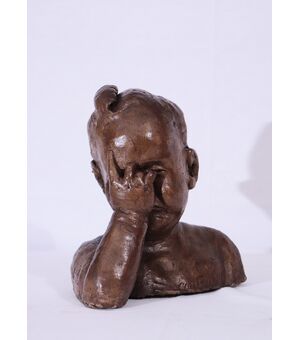 Terracotta sculpture: &quot;Child&quot; -Contrucci 1957     