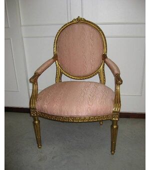 Cod. 0958 Antica Poltrona Luigi XVI fine1700/inizio1800 in legno dorato