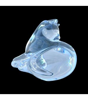 Cat in heavy transparent crystal Baccarat, France.     