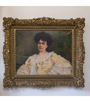 Dipinto Olio su tela, Raffigurante Madame Faivre in abito giallo.