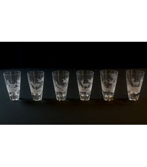 Six crystal glasses with animals     
