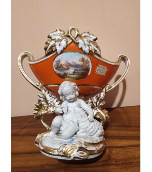 Porcelain and biscuit vase with hand painted paintings - Louis Philippe period