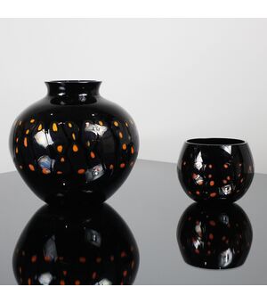 Pair of vintage Murano glass vases murrine Alfredo Barbini 60s     