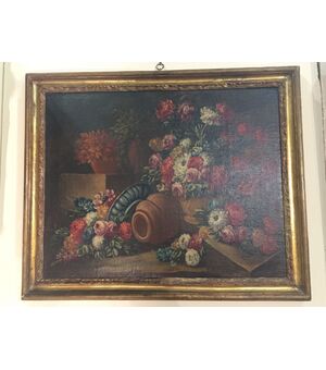 Still life of the eighteenth century , oil on canvas with coeval frame.     