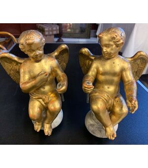 PAIR OF GOLDEN WOODEN ANGELS - NEOCLASSIC (END 1700s)     