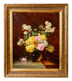 Dipinto olio su tela "vaso di rose" - O/8157