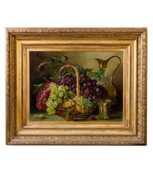 Dipinto ottocentesco"uva nel cesto" - O/1699