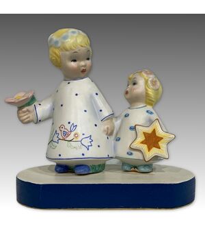 LENCI, Two little angels in the procession, decorated ceramic     