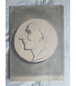 Pencil drawing on paper with the profile of a male figure. Signed by F. Pietra.